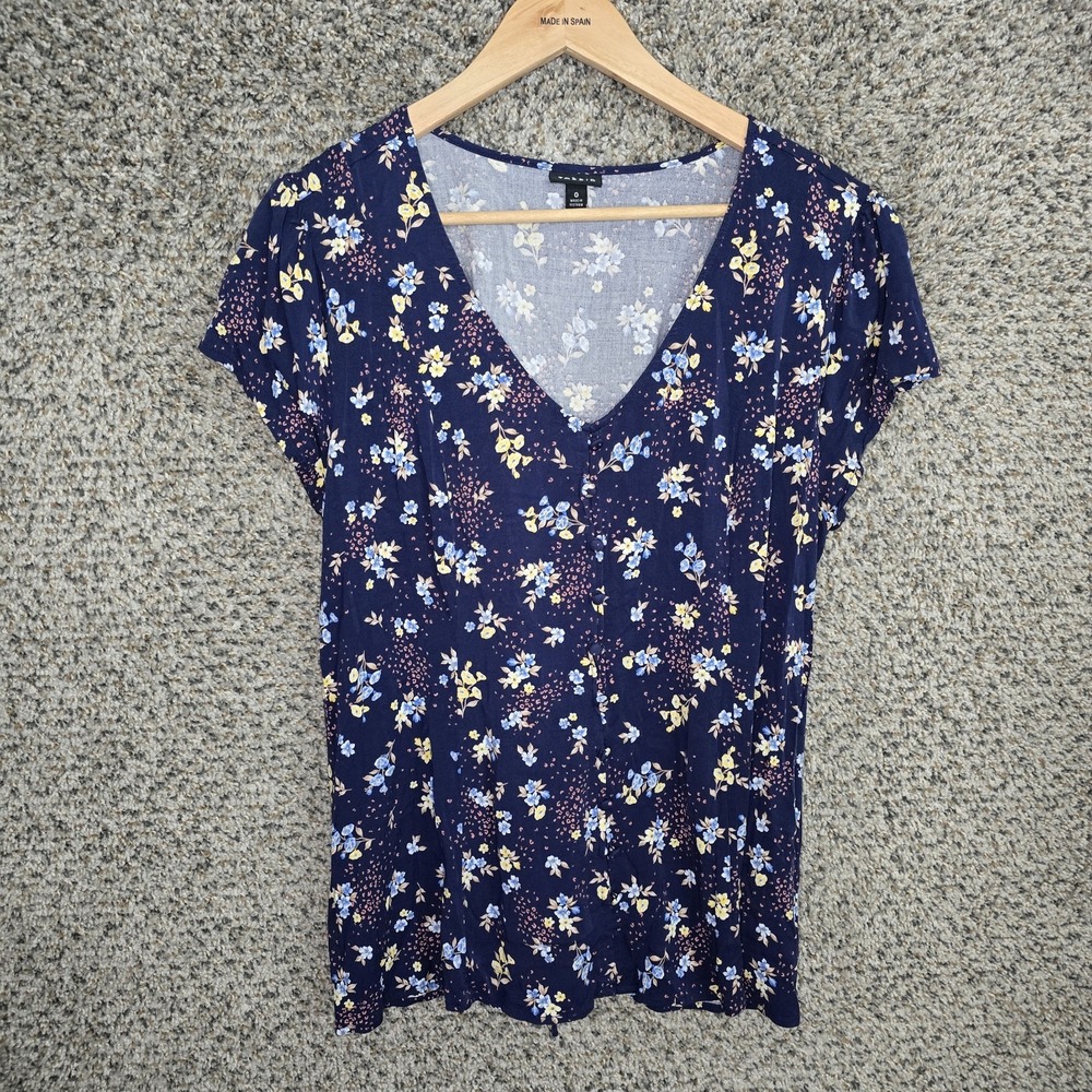 Torrid Top Womens 0 US Large Blue Floral Stretch Challis Corset Back Blouse